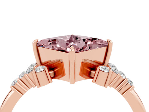 Rose gold Princess Cut Morganite Ring with Side Stones and Four-Prong Setting_40