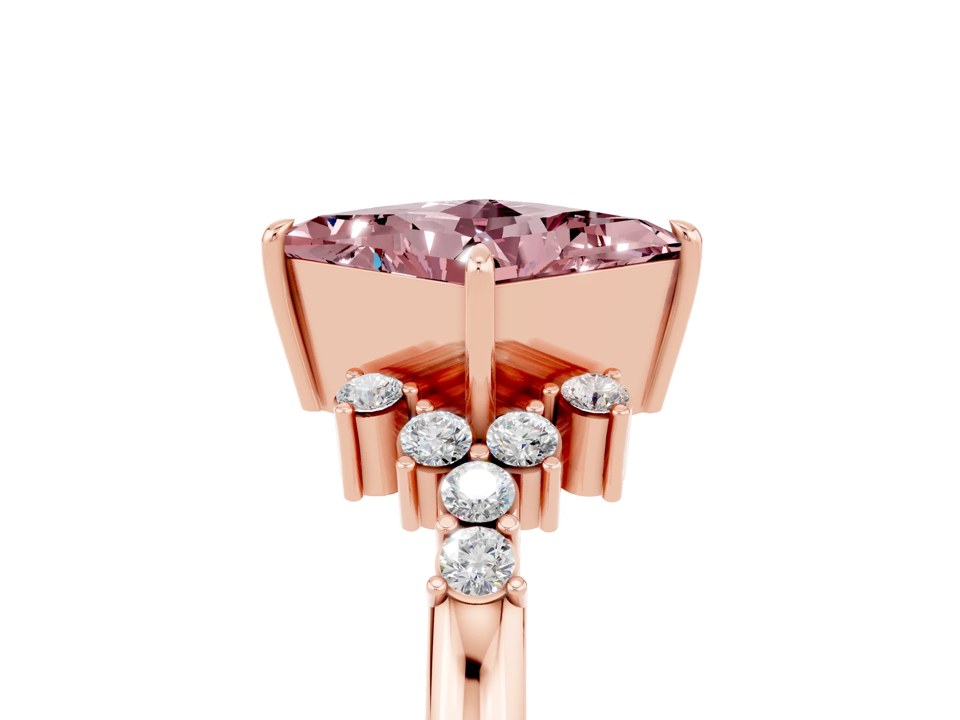 Rose gold Princess Cut Morganite Ring with Side Stones and Four-Prong Setting_41