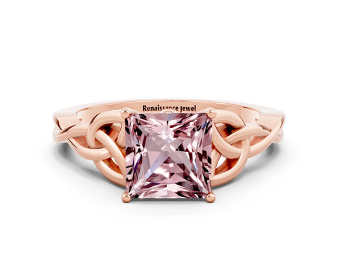Rose gold Princess Cut Morganite Solitaire Celtic Knot Ring with Four-Prong Setting_12