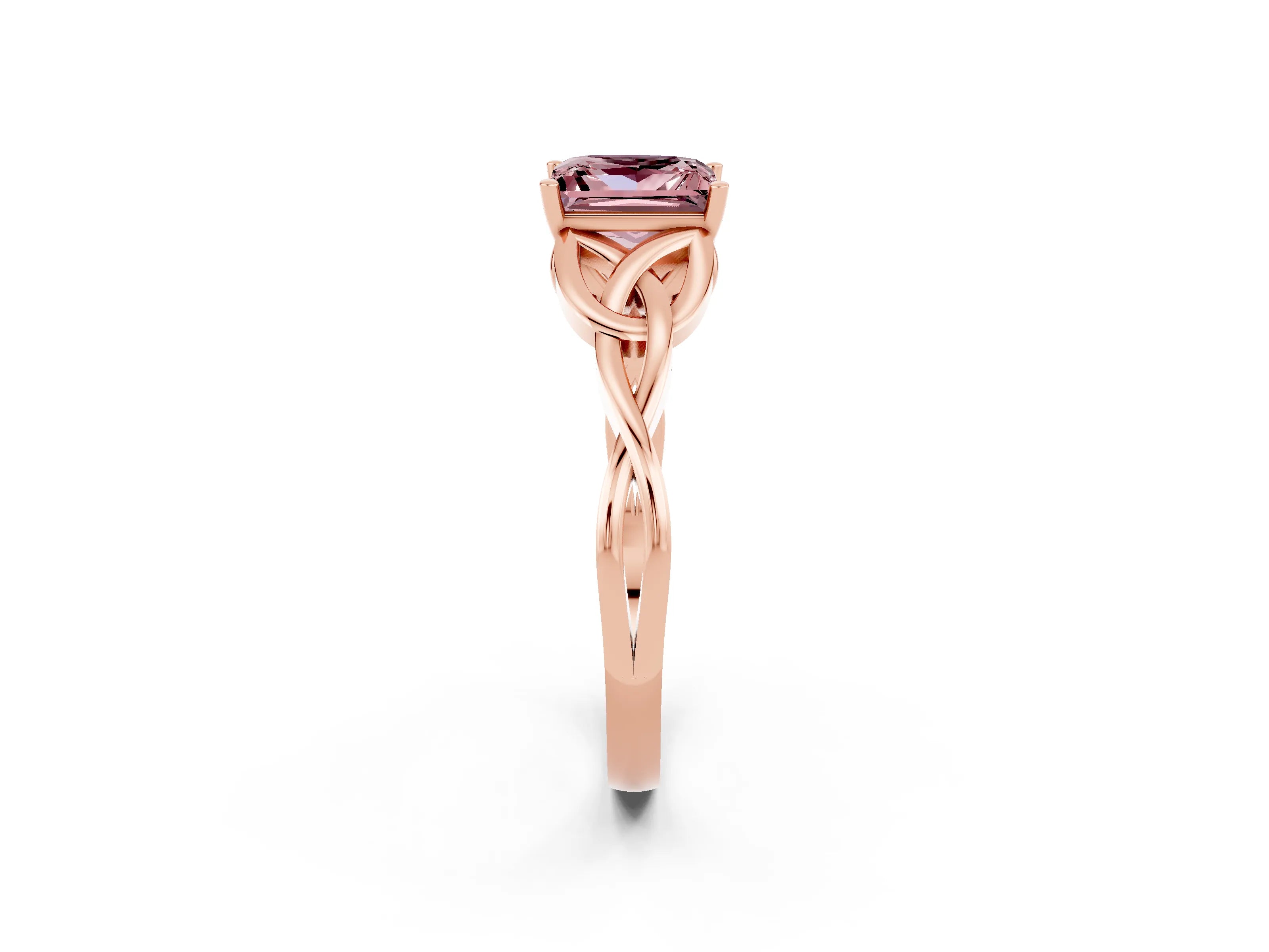 Rose gold Princess Cut Morganite Solitaire Celtic Knot Ring with Four-Prong Setting_14