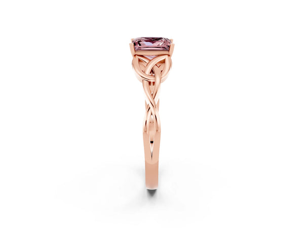 Rose gold Princess Cut Morganite Solitaire Celtic Knot Ring with Four-Prong Setting