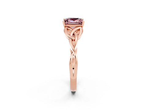 Rose gold Princess Cut Morganite Solitaire Celtic Knot Ring with Four-Prong Setting_14
