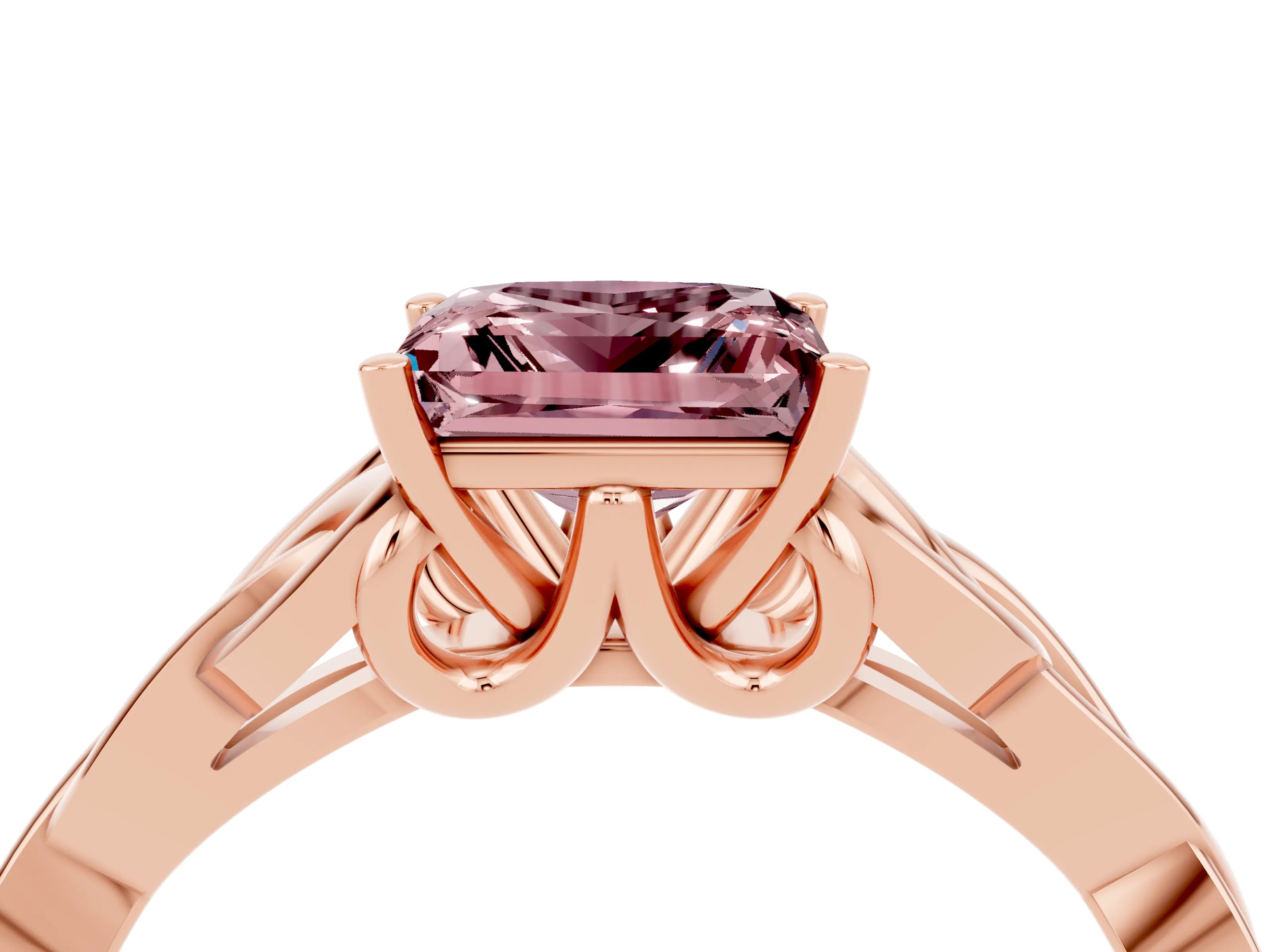 Rose gold Princess Cut Morganite Solitaire Celtic Knot Ring with Four-Prong Setting_16