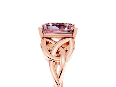 Rose gold Princess Cut Morganite Solitaire Celtic Knot Ring with Four-Prong Setting_17