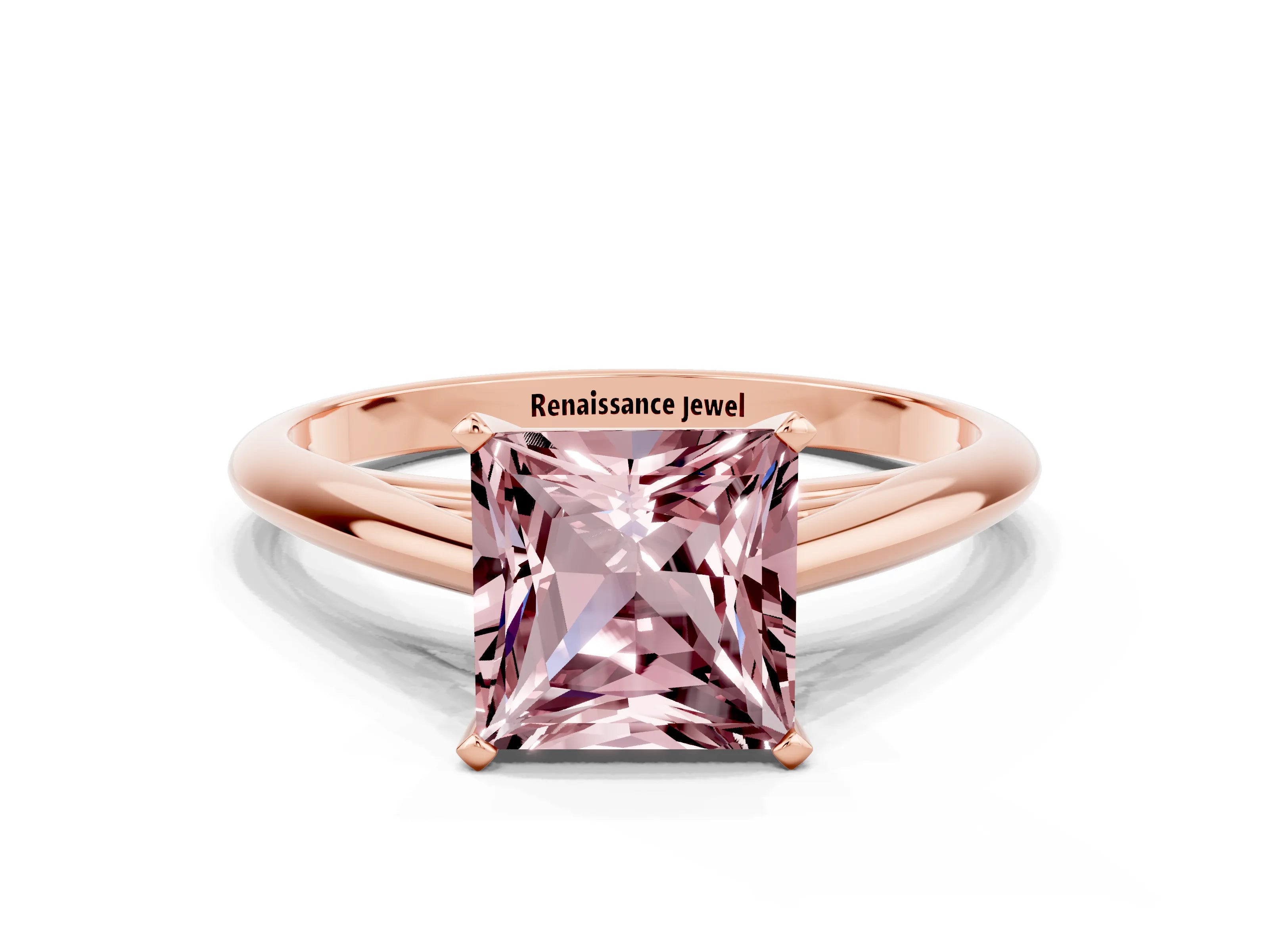 Rose gold Princess Cut Morganite Solitaire Engagement Ring with Cathedral Setting and Four-Prong Mount_12