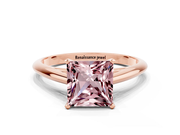Rose gold Princess Cut Morganite Solitaire Engagement Ring with Cathedral Setting and Four-Prong Mount