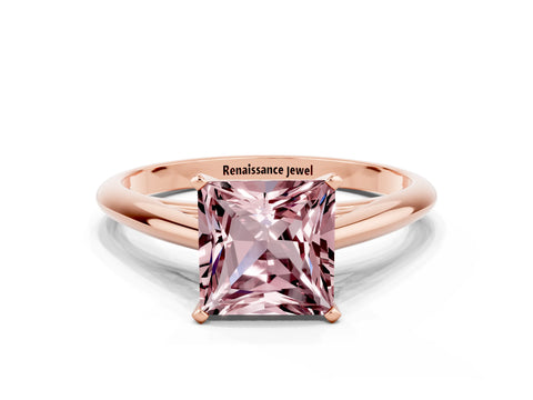 Rose gold Princess Cut Morganite Solitaire Engagement Ring with Cathedral Setting and Four-Prong Mount_12