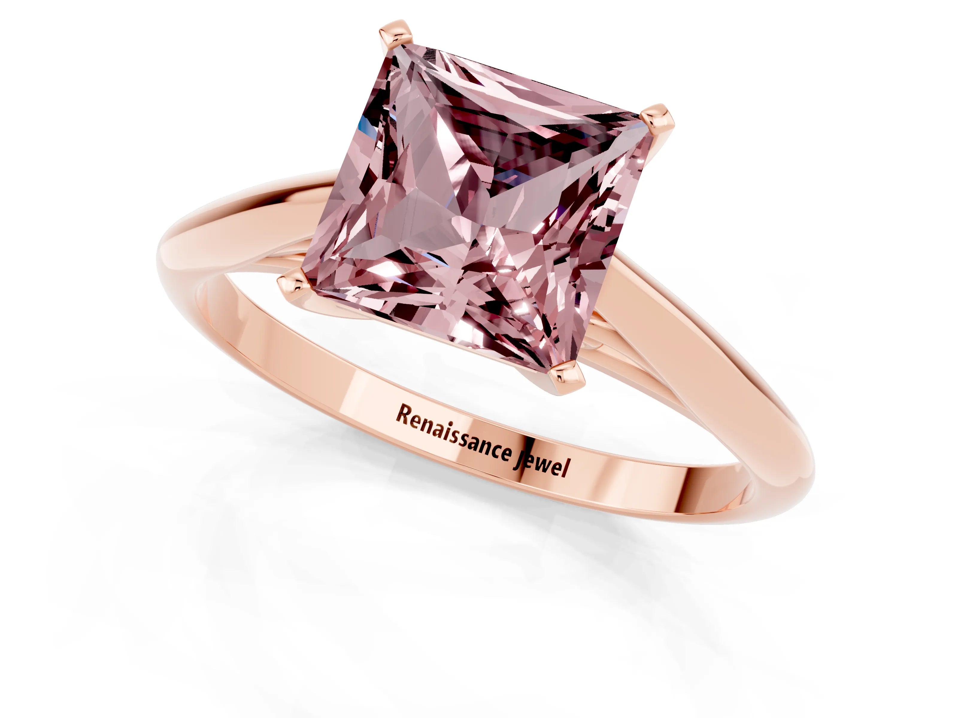 Rose gold Princess Cut Morganite Solitaire Engagement Ring with Cathedral Setting and Four-Prong Mount_13