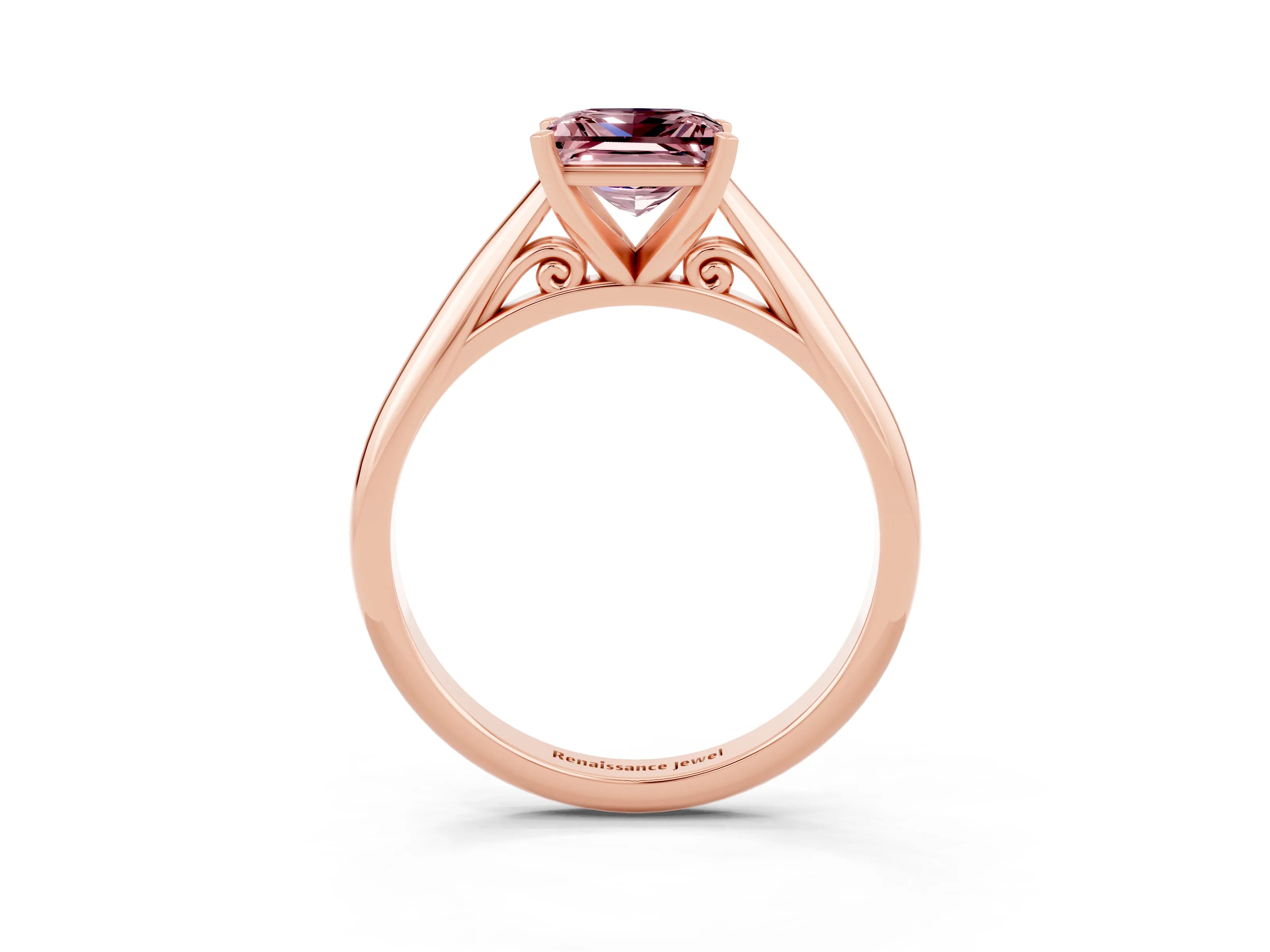 Rose gold Princess Cut Morganite Solitaire Engagement Ring with Cathedral Setting and Four-Prong Mount_15