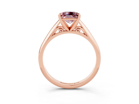 Rose gold Princess Cut Morganite Solitaire Engagement Ring with Cathedral Setting and Four-Prong Mount_15
