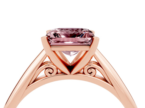 Rose gold Princess Cut Morganite Solitaire Engagement Ring with Cathedral Setting and Four-Prong Mount_16