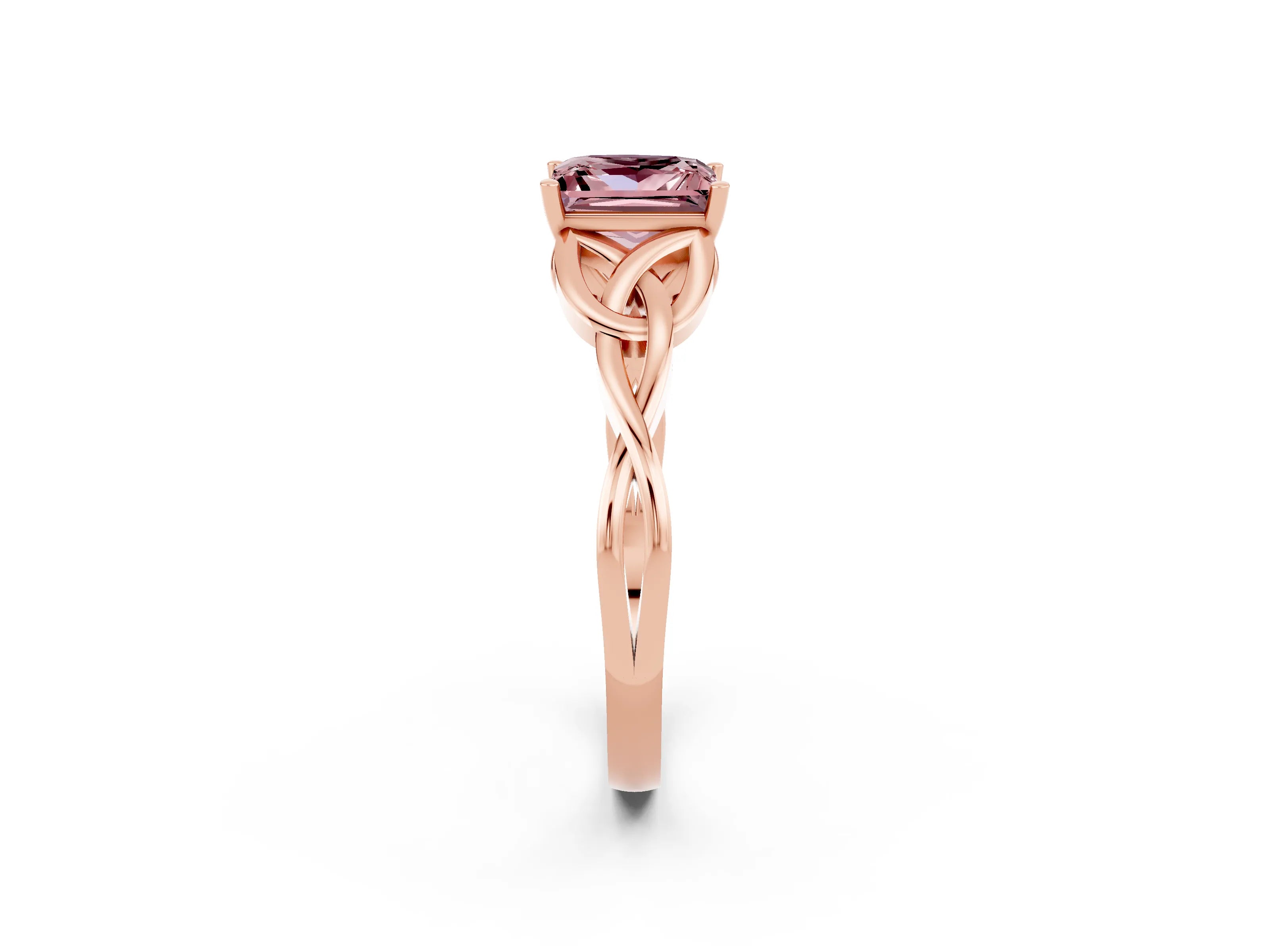 Rose gold Princess Cut Morganite Solitaire Engagement Ring with Celtic Knot Band and Four-Prong Setting_2