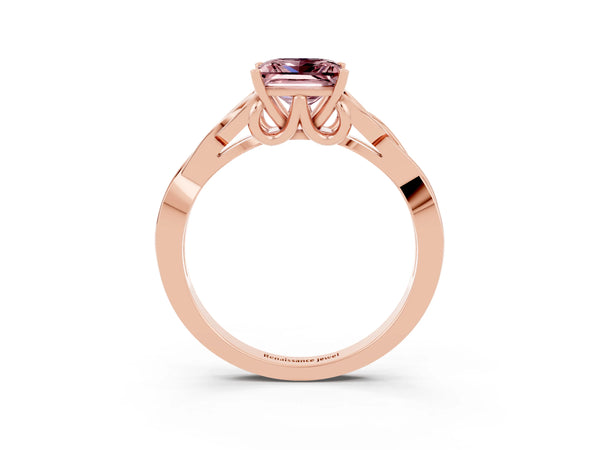 Rose gold Princess Cut Morganite Solitaire Engagement Ring with Celtic Knot Band and Four-Prong Setting