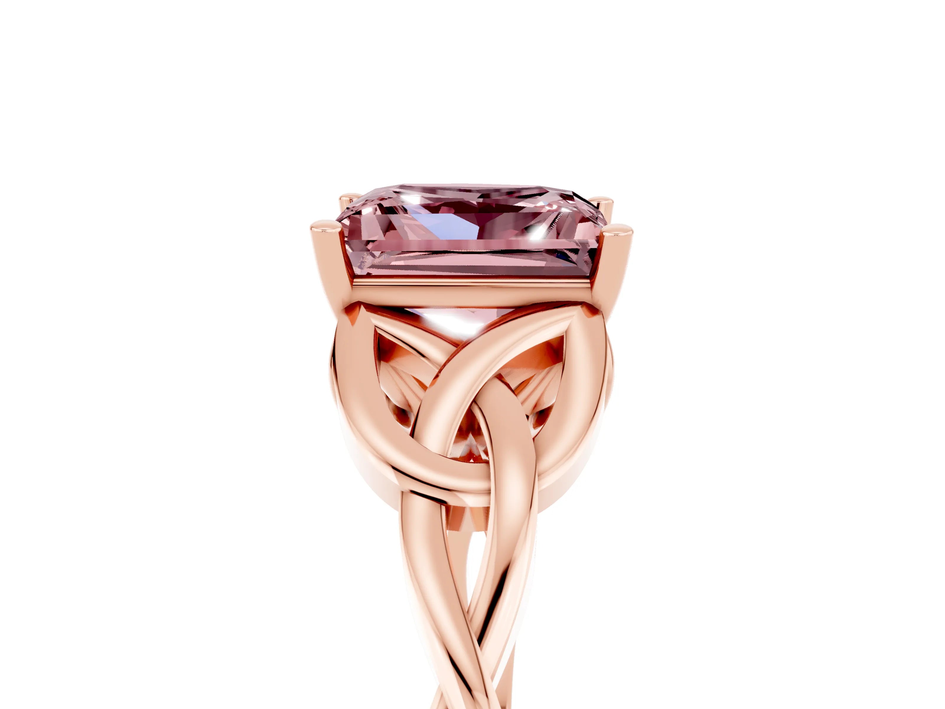 Rose gold Princess Cut Morganite Solitaire Engagement Ring with Celtic Knot Band and Four-Prong Setting_5