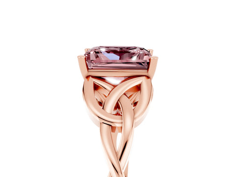 Rose gold Princess Cut Morganite Solitaire Engagement Ring with Celtic Knot Band and Four-Prong Setting_5
