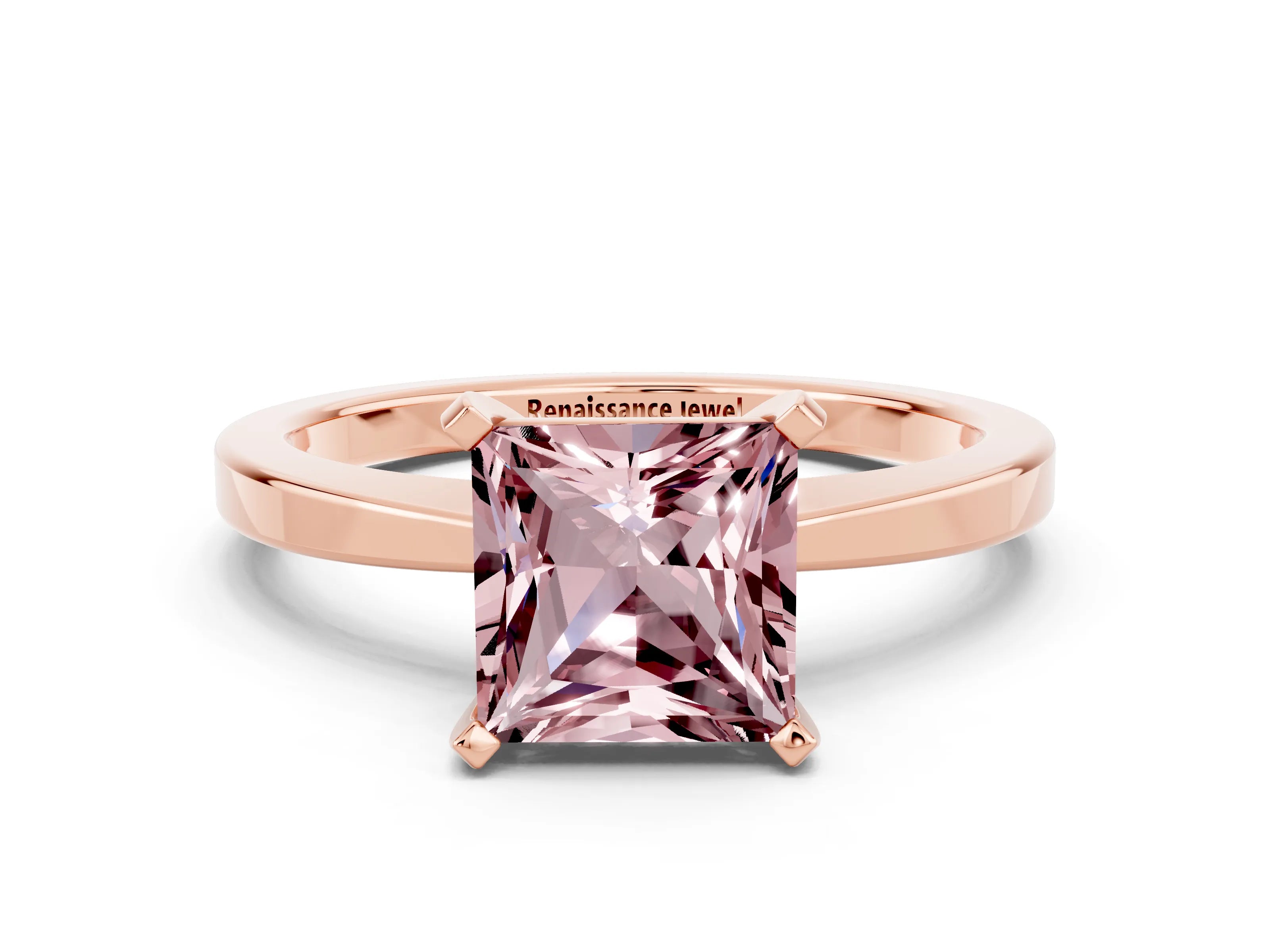 Rose gold Princess Cut Morganite Solitaire Engagement Ring with Classic Band and Four-Prong Setting_24