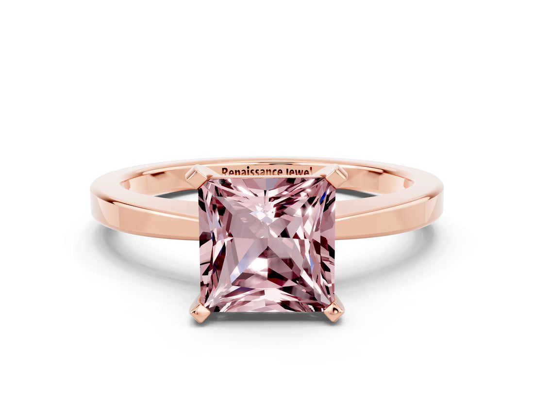 Rose gold Princess Cut Morganite Solitaire Engagement Ring with Classic Band and Four-Prong Setting_24