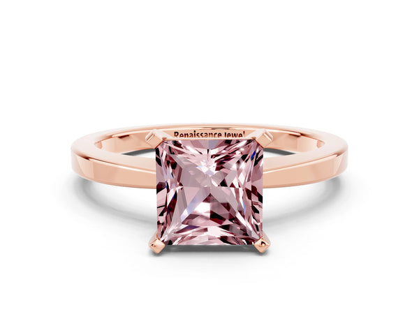 Rose gold Princess Cut Morganite Solitaire Engagement Ring with Classic Band and Four-Prong Setting