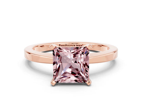 Rose gold Princess Cut Morganite Solitaire Engagement Ring with Classic Band and Four-Prong Setting_24