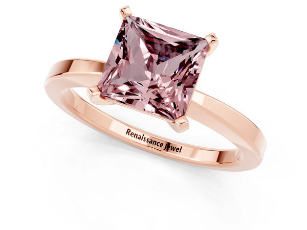 Rose gold Princess Cut Morganite Solitaire Engagement Ring with Classic Band and Four-Prong Setting