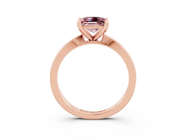 Rose gold Princess Cut Morganite Solitaire Engagement Ring with Classic Band and Four-Prong Setting
