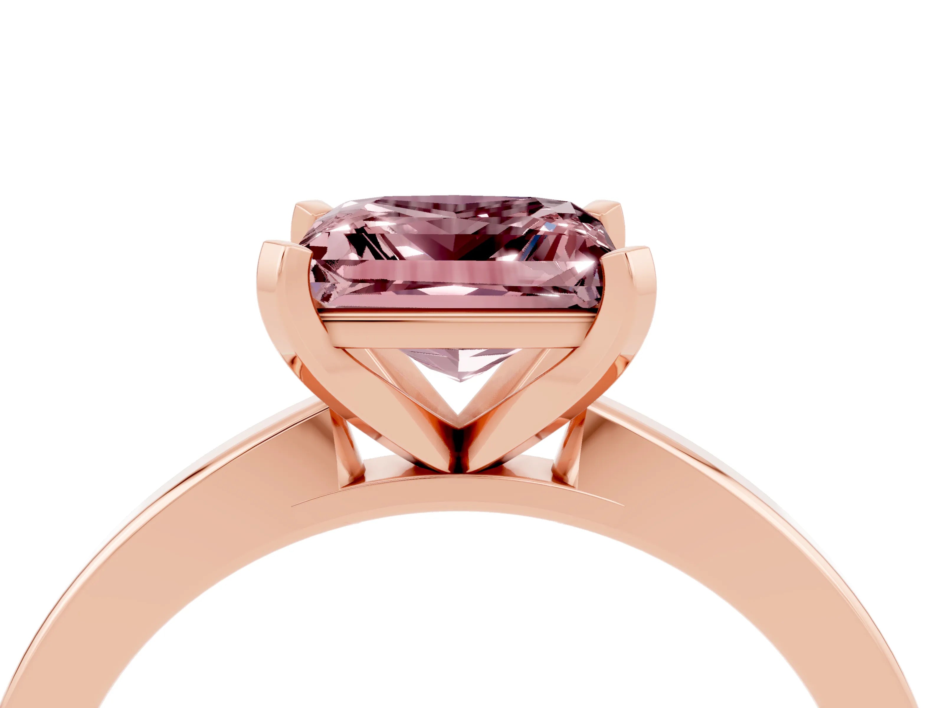 Rose gold Princess Cut Morganite Solitaire Engagement Ring with Classic Band and Four-Prong Setting_28