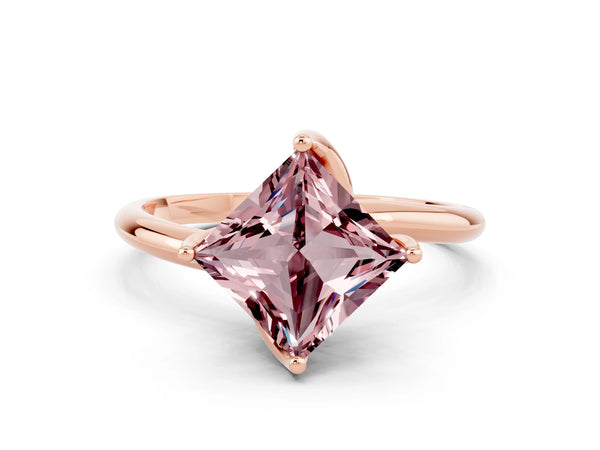 Rose gold Princess Cut Morganite Solitaire Engagement Ring with Four-Prong Setting and Classic Band