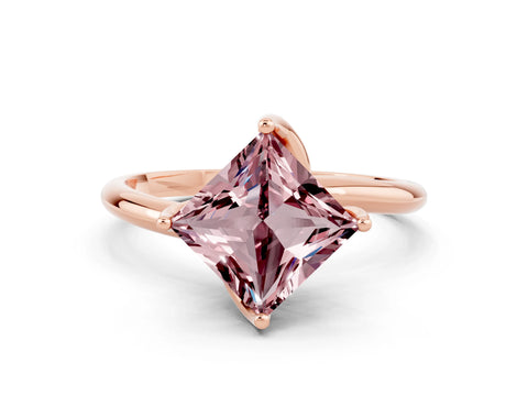 Rose gold Princess Cut Morganite Solitaire Engagement Ring with Four-Prong Setting and Classic Band_12
