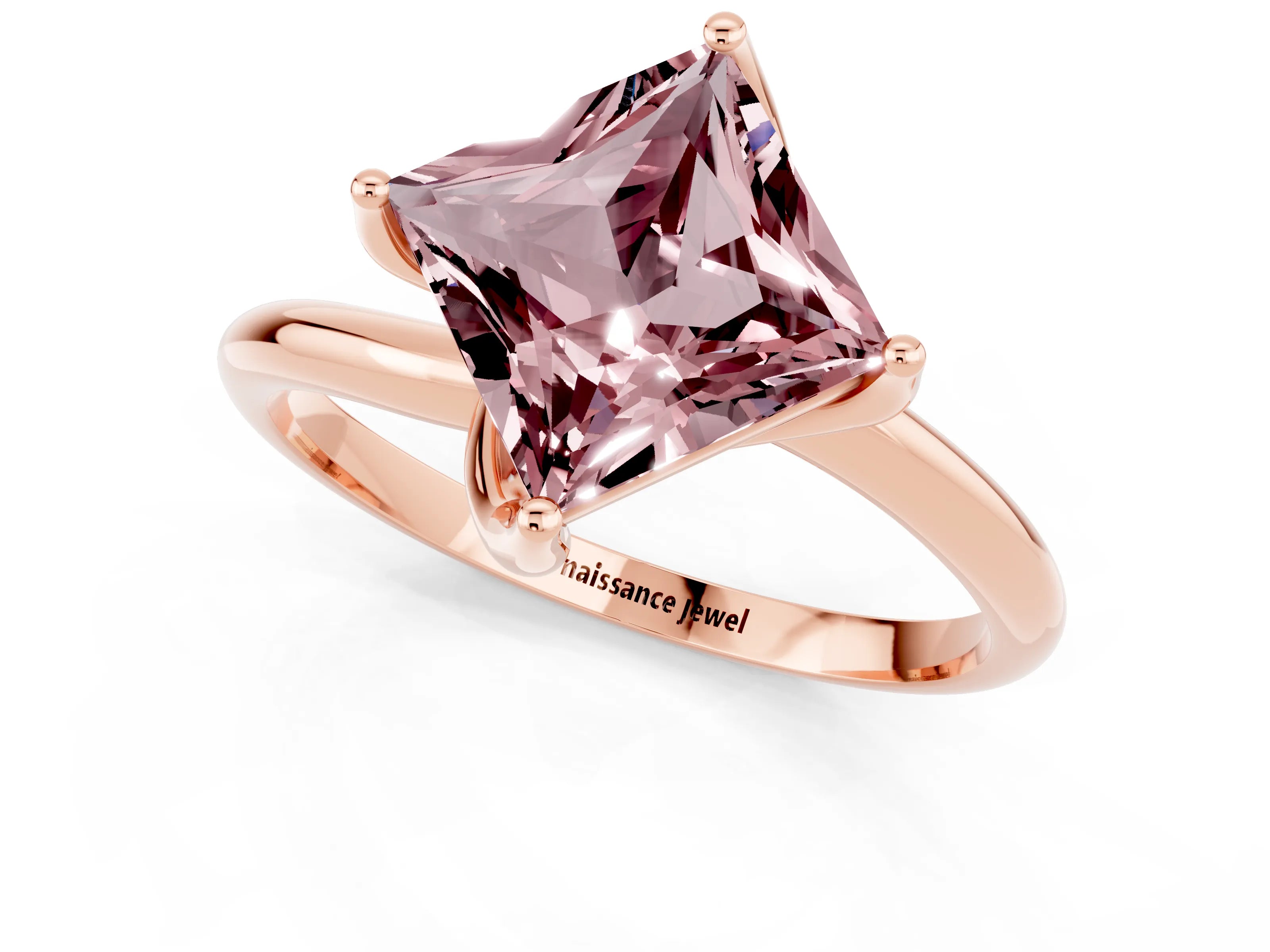 Rose gold Princess Cut Morganite Solitaire Engagement Ring with Four-Prong Setting and Classic Band_13