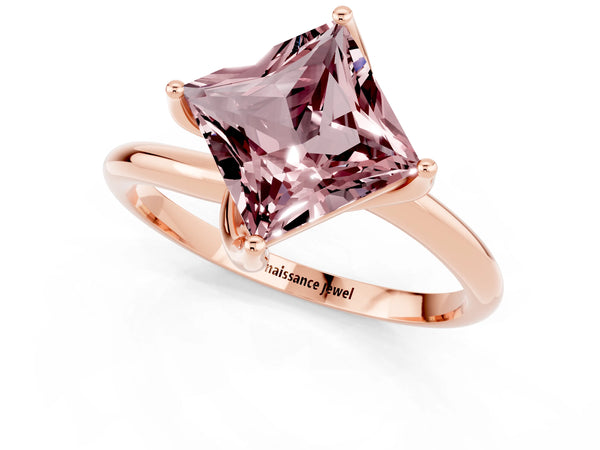 Rose gold Princess Cut Morganite Solitaire Engagement Ring with Four-Prong Setting and Classic Band