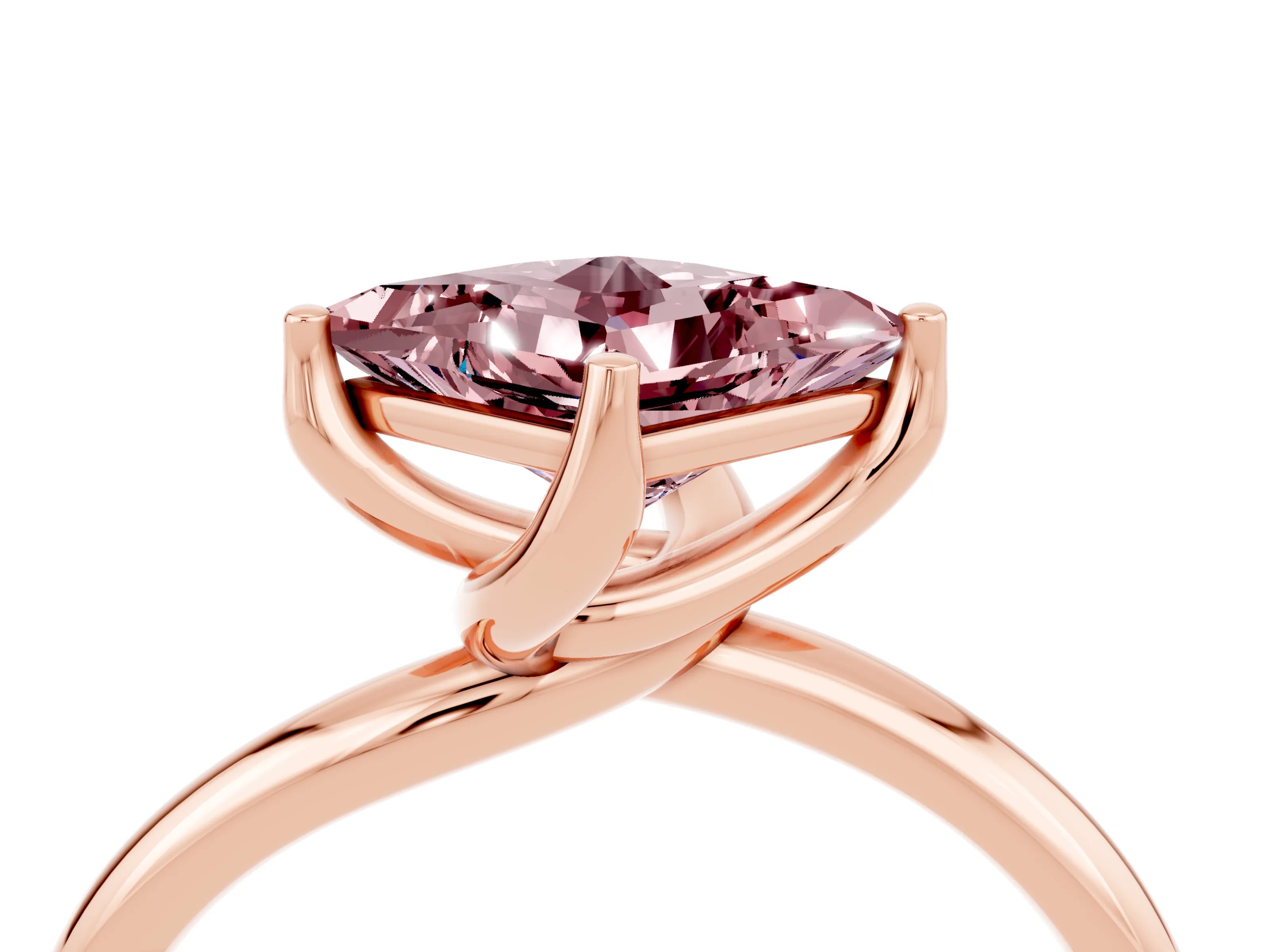 Rose gold Princess Cut Morganite Solitaire Engagement Ring with Four-Prong Setting and Classic Band_16