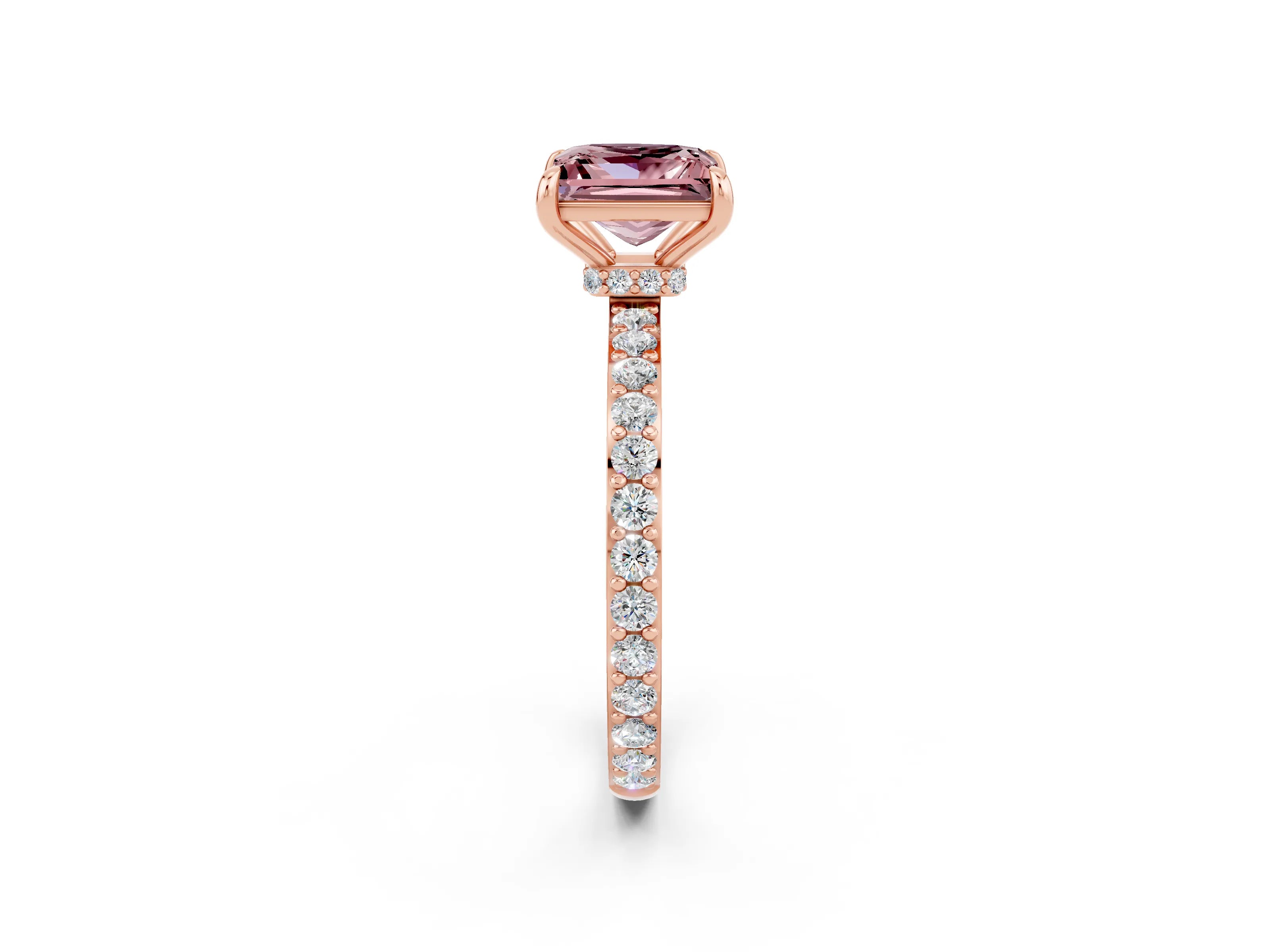 Rose gold Princess Cut Morganite Solitaire Engagement Ring with Pavé Band and Four-Prong Setting_2