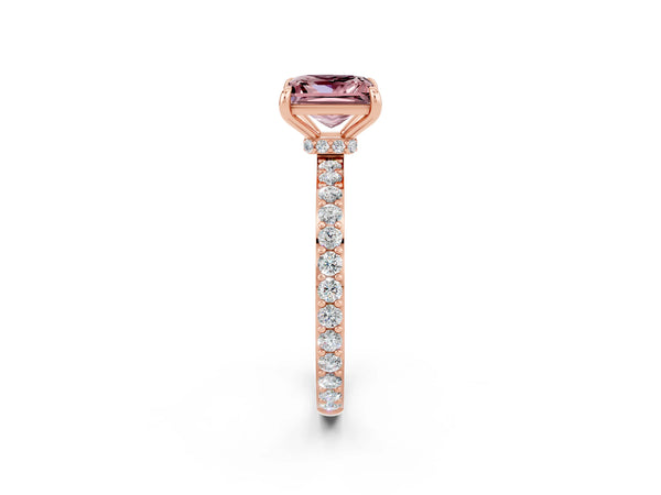Rose gold Princess Cut Morganite Solitaire Engagement Ring with Pavé Band and Four-Prong Setting