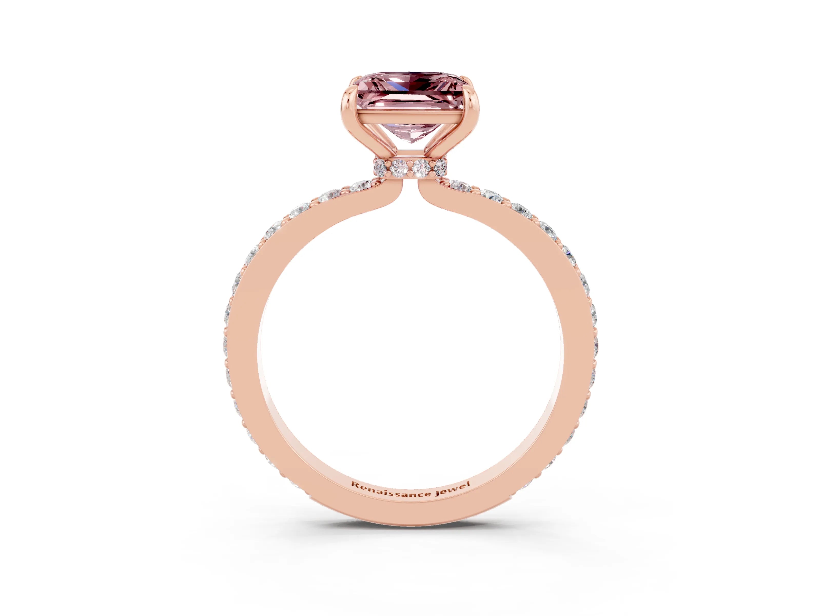 Rose gold Princess Cut Morganite Solitaire Engagement Ring with Pavé Band and Four-Prong Setting_3