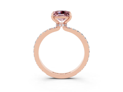 Rose gold Princess Cut Morganite Solitaire Engagement Ring with Pavé Band and Four-Prong Setting_3