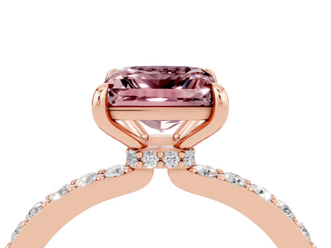 Rose gold Princess Cut Morganite Solitaire Engagement Ring with Pavé Band and Four-Prong Setting_4