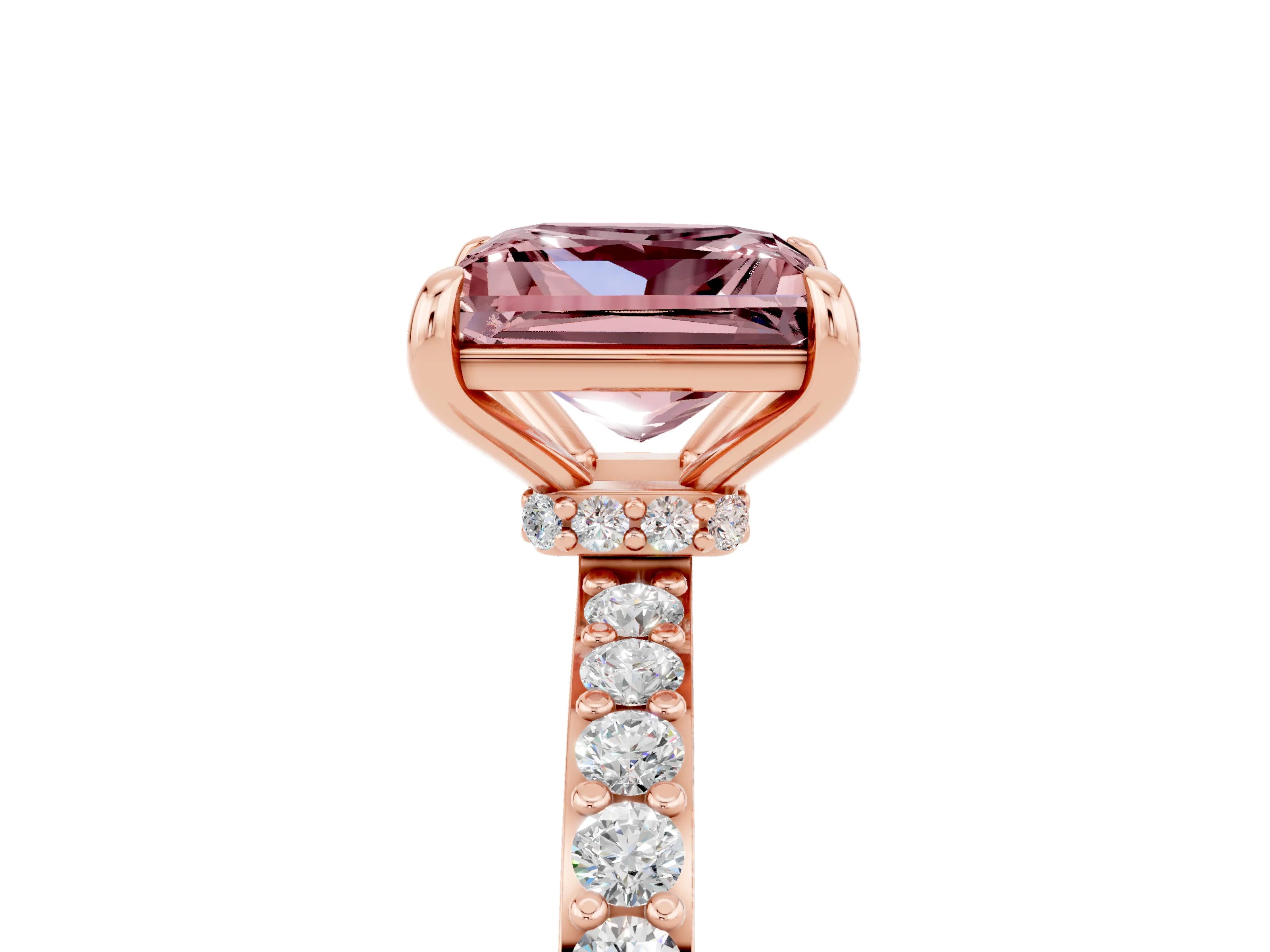 Rose gold Princess Cut Morganite Solitaire Engagement Ring with Pavé Band and Four-Prong Setting_5