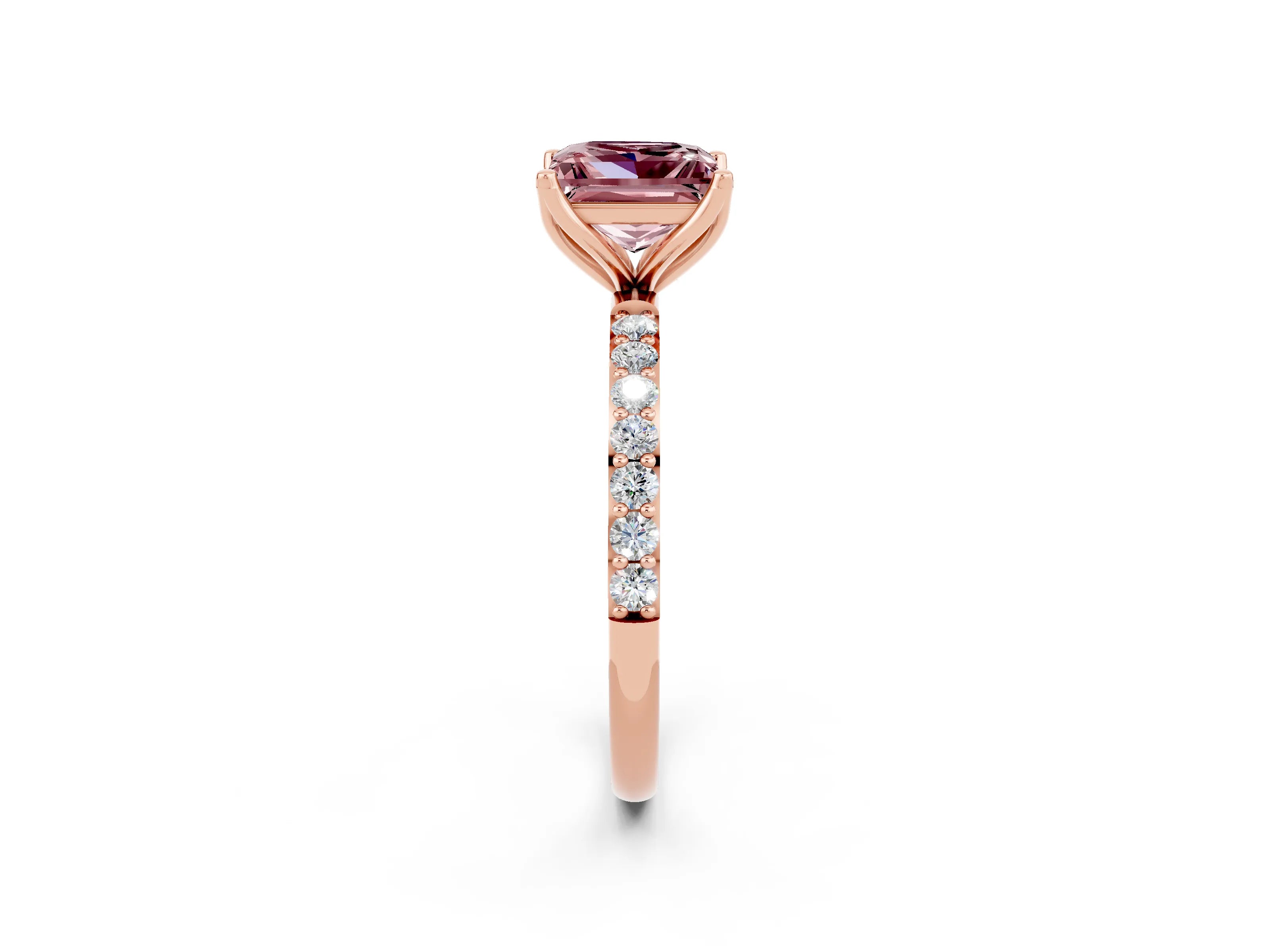 Rose gold Princess Cut Morganite Solitaire Engagement Ring with Pavé Band and Prong Setting_2
