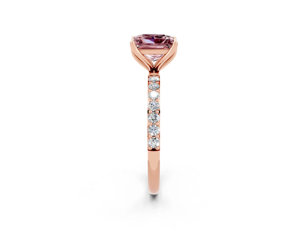 Rose gold Princess Cut Morganite Solitaire Engagement Ring with Round  Pavé Band and Prong Setting