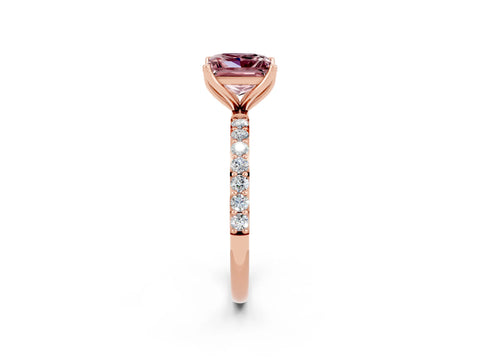 Rose gold Princess Cut Morganite Solitaire Engagement Ring with Pavé Band and Prong Setting_2