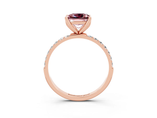 Rose gold Princess Cut Morganite Solitaire Engagement Ring with Round  Pavé Band and Prong Setting