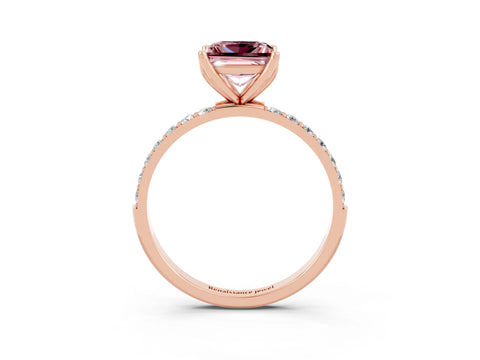 Rose gold Princess Cut Morganite Solitaire Engagement Ring with Pavé Band and Prong Setting_3