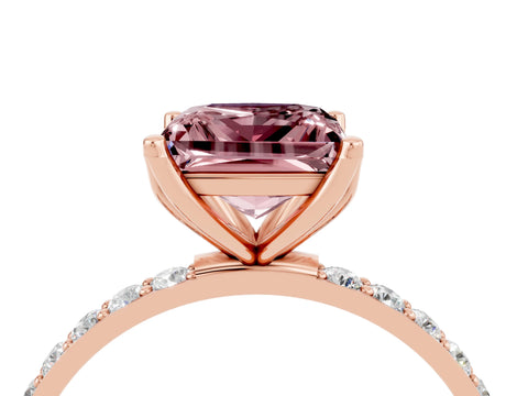Rose gold Princess Cut Morganite Solitaire Engagement Ring with Pavé Band and Prong Setting_4