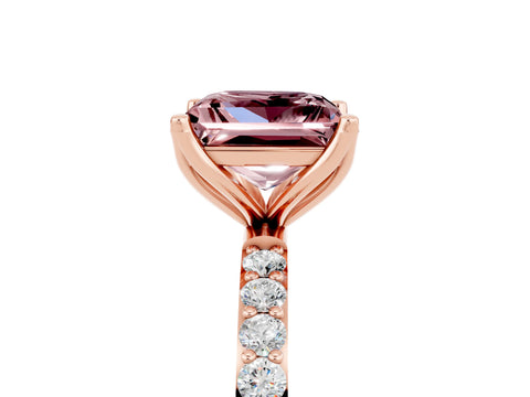 Rose gold Princess Cut Morganite Solitaire Engagement Ring with Pavé Band and Prong Setting_5