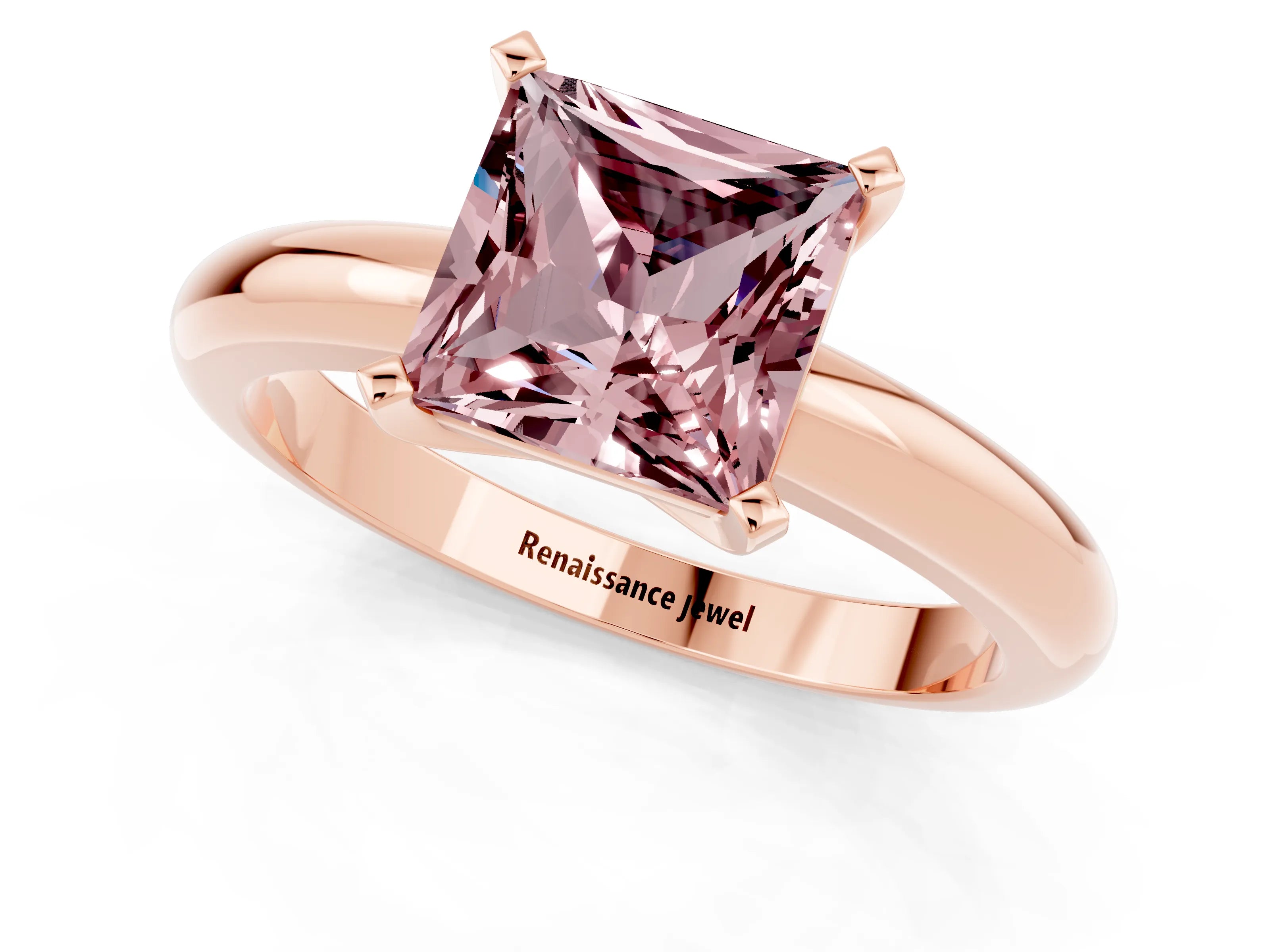 Rose gold Princess Cut Morganite Solitaire Engagement Ring with Round Band and Four-Prong Setting_1