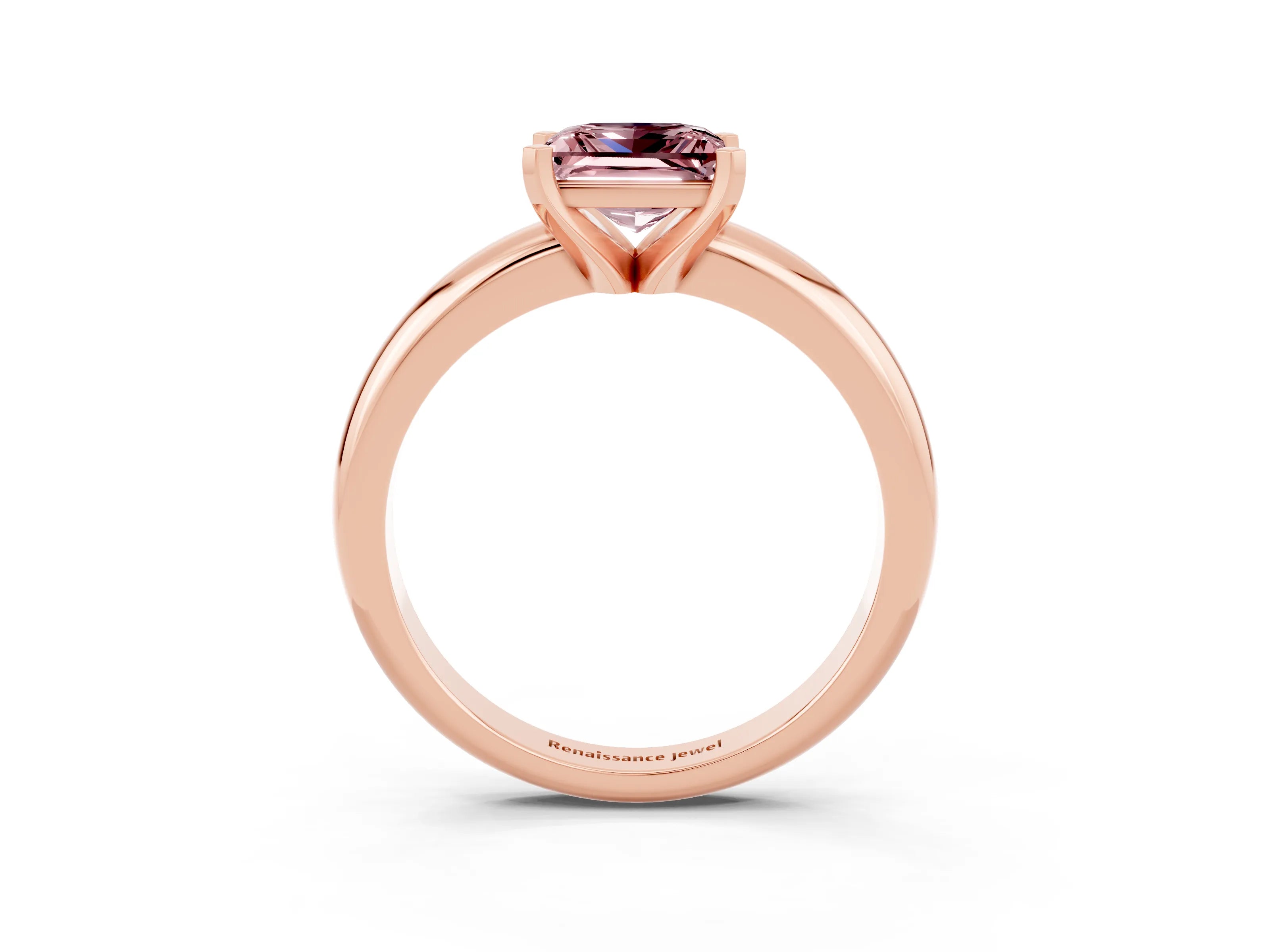 Rose gold Princess Cut Morganite Solitaire Engagement Ring with Round Band and Four-Prong Setting_3