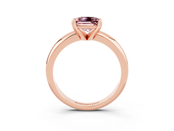 Rose gold Princess Cut Morganite Solitaire Engagement Ring with Round Band and Four-Prong Setting