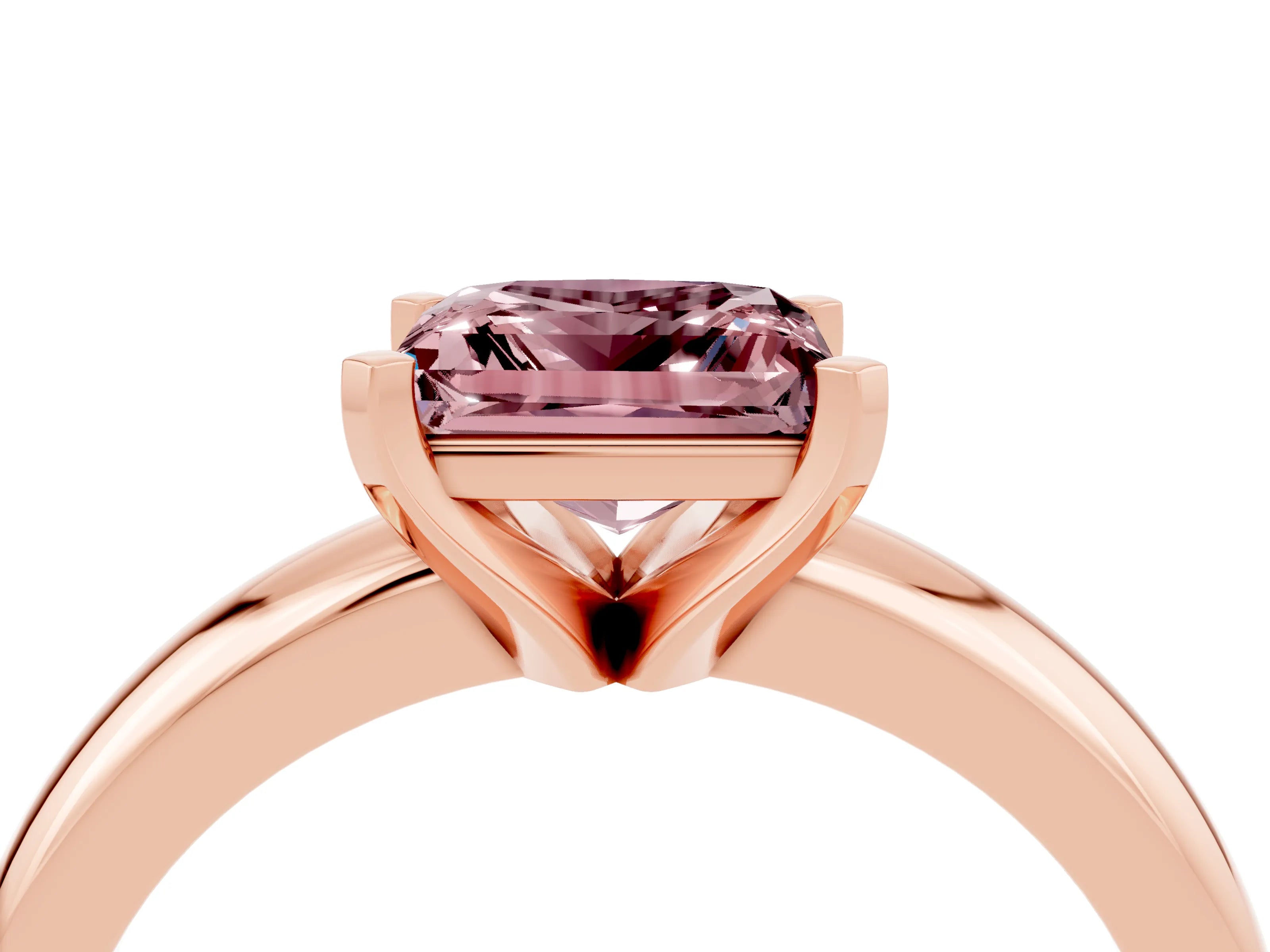Rose gold Princess Cut Morganite Solitaire Engagement Ring with Round Band and Four-Prong Setting_4