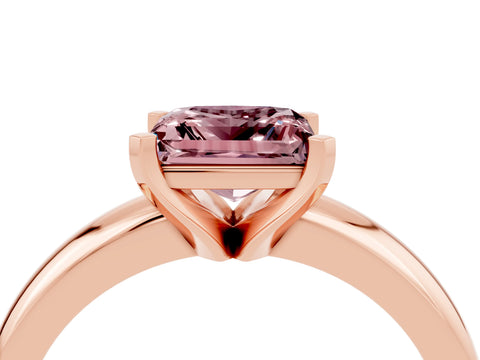 Rose gold Princess Cut Morganite Solitaire Engagement Ring with Round Band and Four-Prong Setting_4