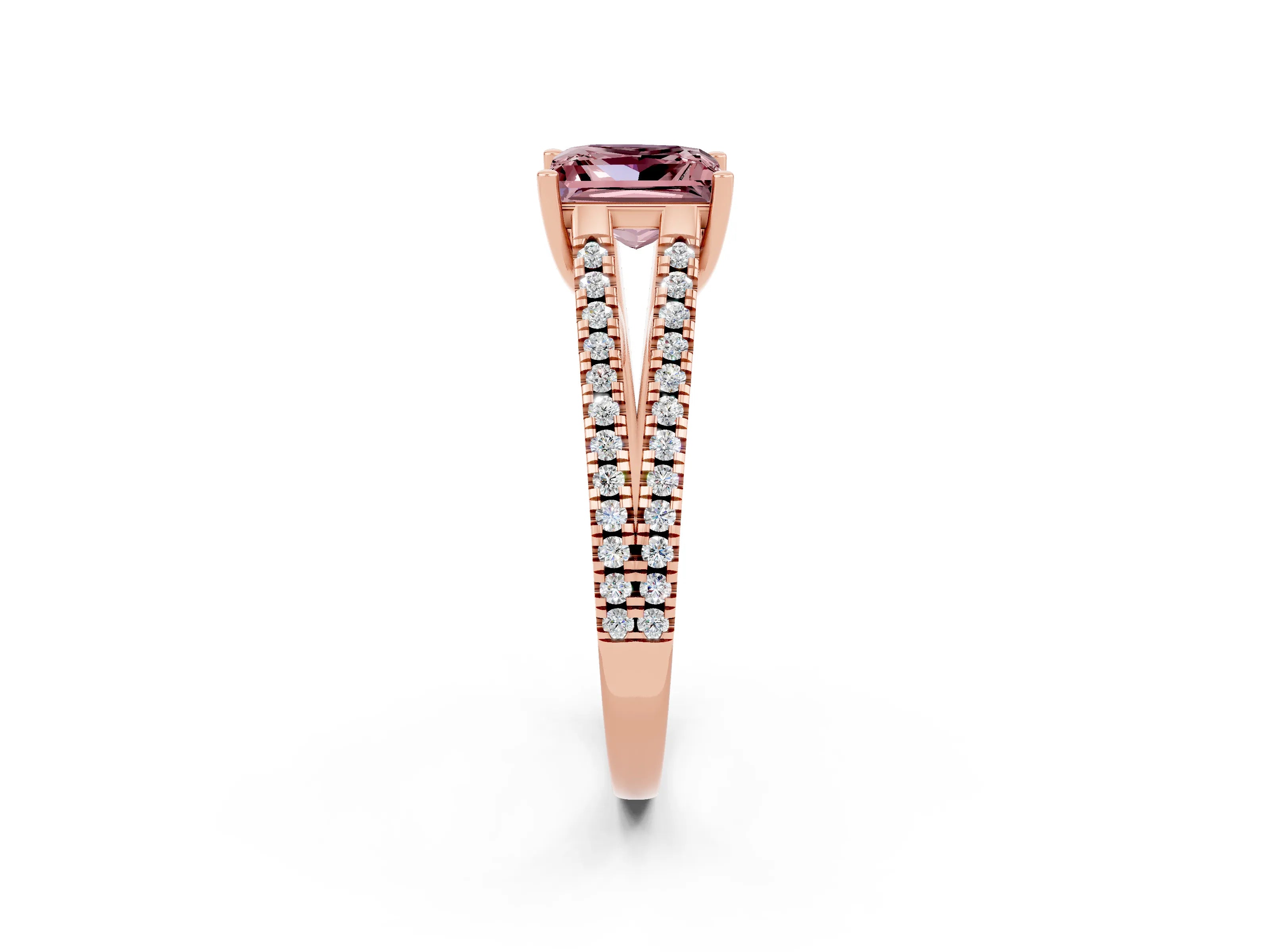 Rose gold Princess Cut Morganite Solitaire Engagement Ring with Split Shank Pavé Band_2